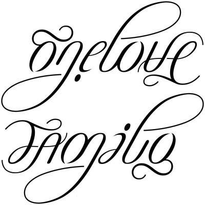 Black Ambigram One Love Family Tattoo Stencil