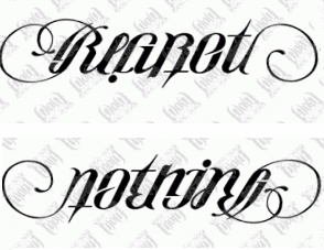 Black Ambigram Regret Tattoo Stencil