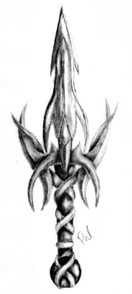 Black And Grey Tribal Dagger Tattoo Design