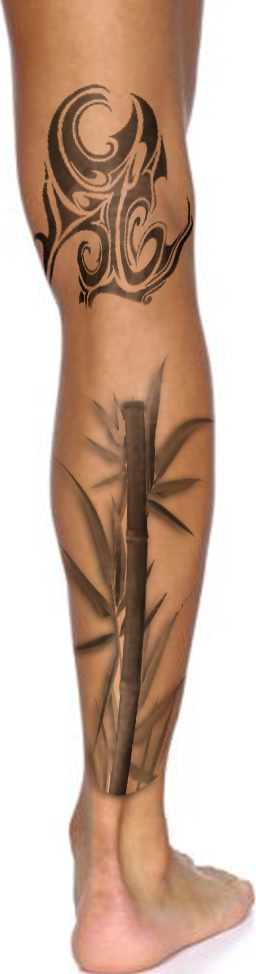 Black Bamboo Tree Tattoo On Right Leg Calf