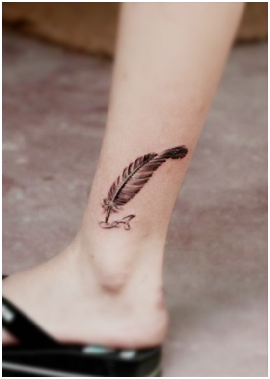 Black Feather Tattoo On Left Ankle