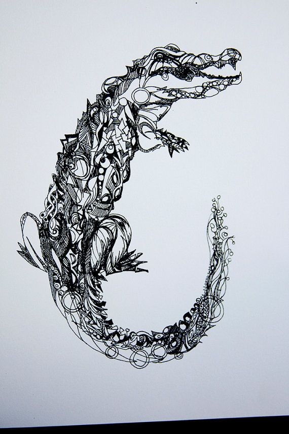 Black Ink Alligator Tattoo Design By Bethglick