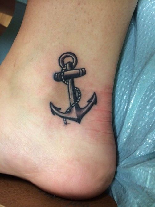 Black Ink Anchor Tattoo On Ankle