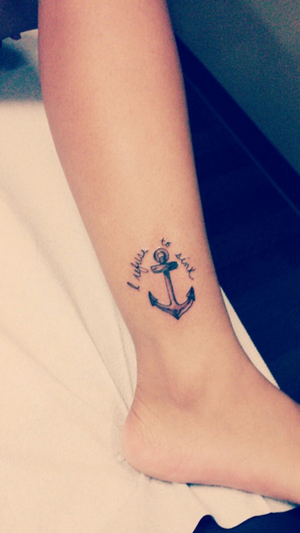 Black Ink Anchor Tattoo On Right Ankle