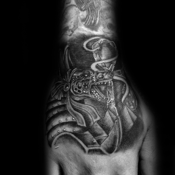Black Ink Anubis Tattoo On Right Hand