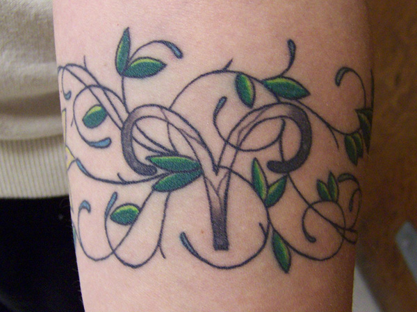 Black Ink Aries Symbol Tattoo Design For Sleeve