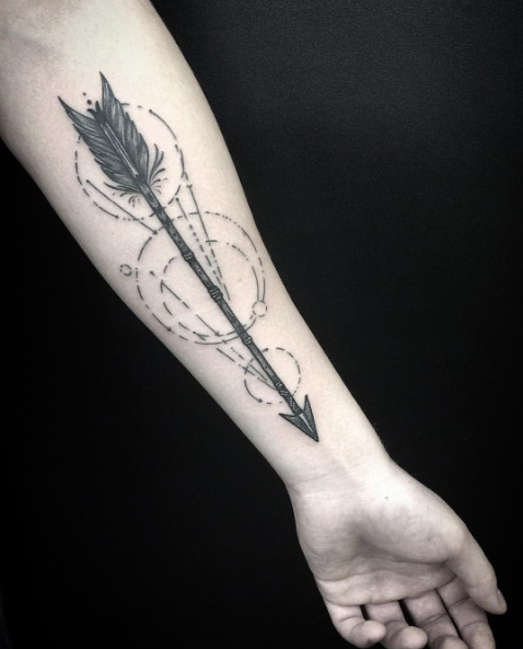 Black Ink Arrow Tattoo On Left Forearm
