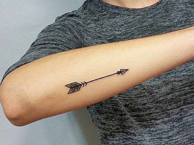 Black Ink Arrow Tattoo On Right Arm