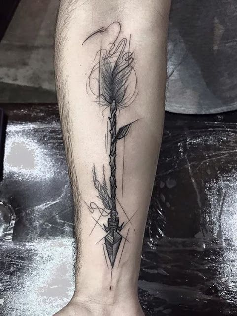 Black Ink Arrow Tattoo On Right Forearm