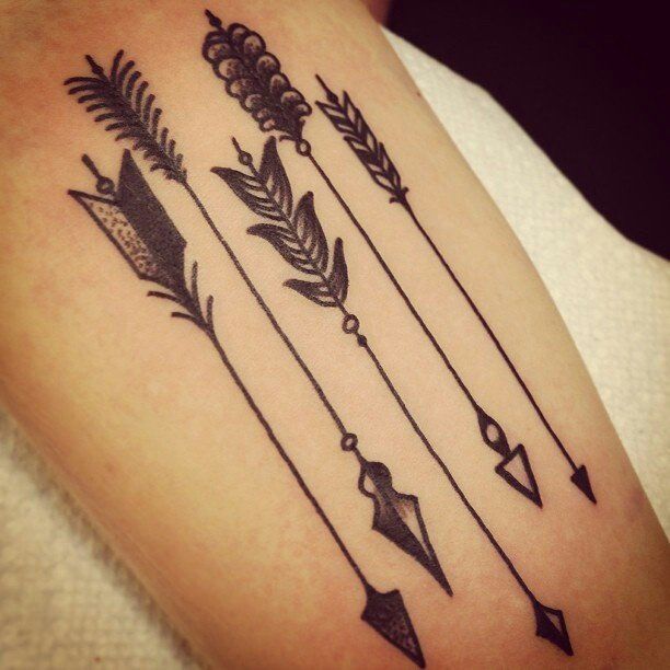 Black Ink Arrows Tattoo On Right Forearm
