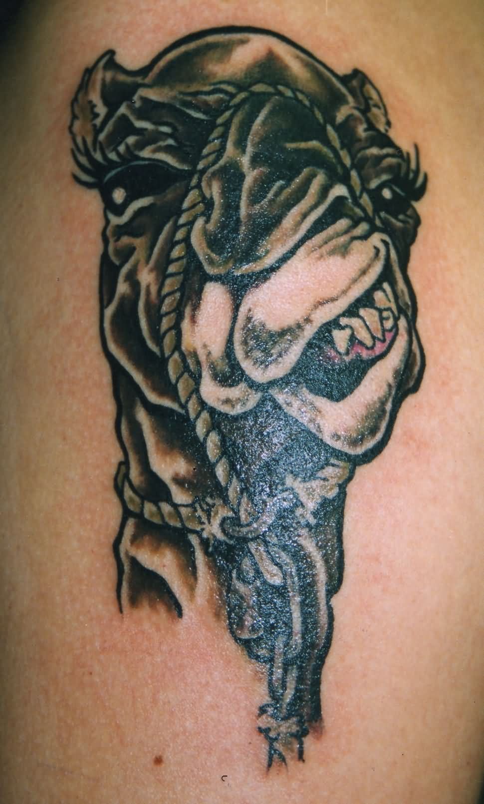 Black Ink Camel Head Tattoo Design