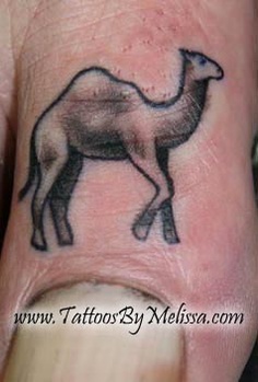 Black Ink Camel Tattoo On Toe