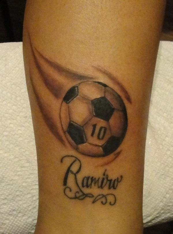 Black Ink Football Tattoo Design For Leg