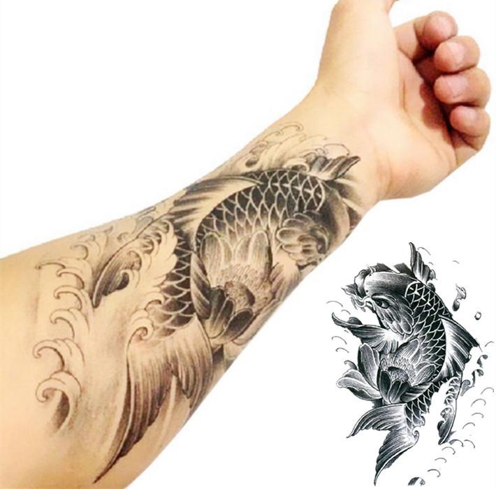 Black Ink Koi Fish Tattoo On Left Forearm