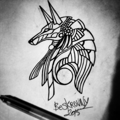 Black Outline Anubis Head Tattoo Design
