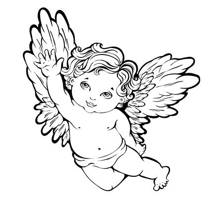 Black Outline Baby Angel Tattoo Stencil