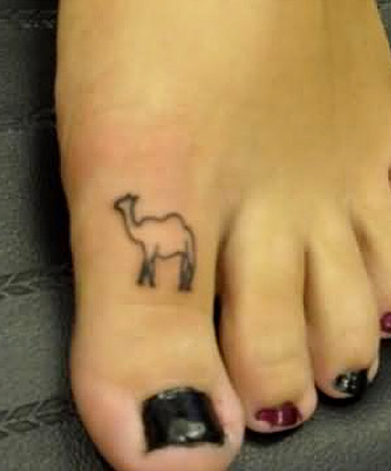 Black Outline Camel Tattoo On Girl Left Toe