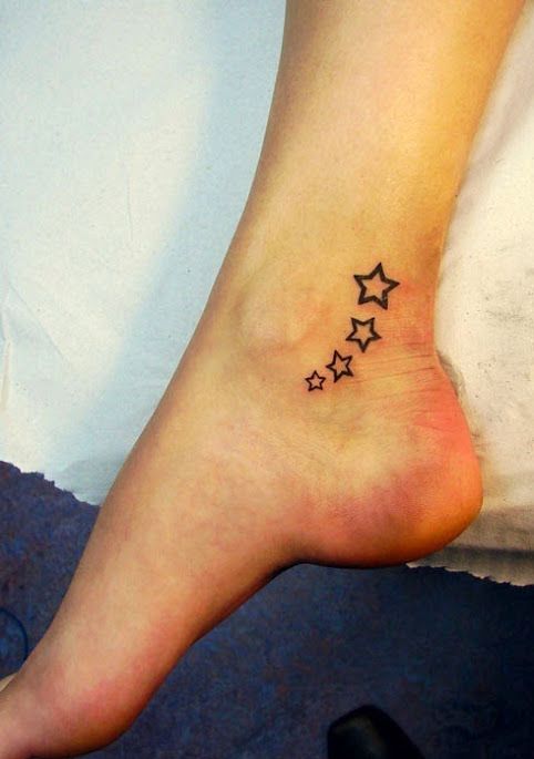 Black Outline Stars Tattoo On Left Ankle