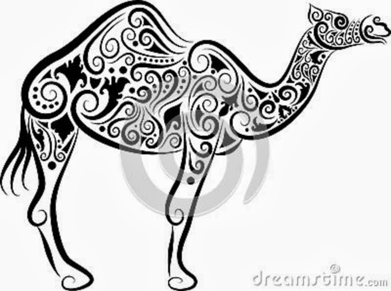 Black Paisley Camel Tattoo Stencil