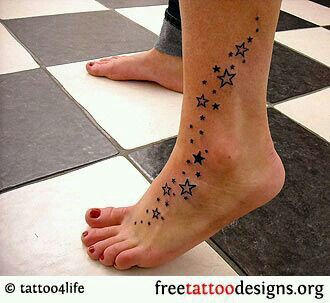 Black Stars Tattoo On Girl Left Ankle