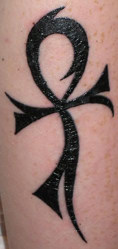Black Tribal Ankh Tattoo Design For Sleeve