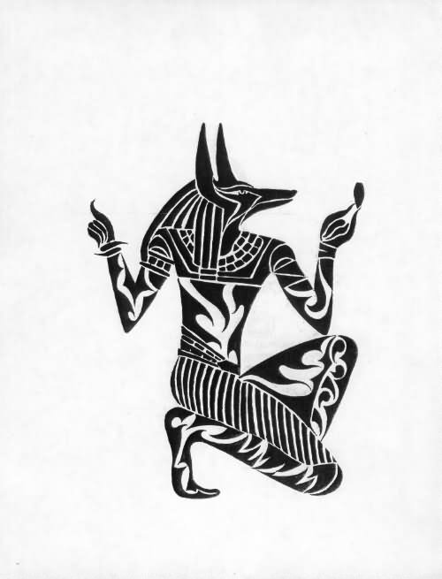 Black Tribal Anubis Tattoo Stencil