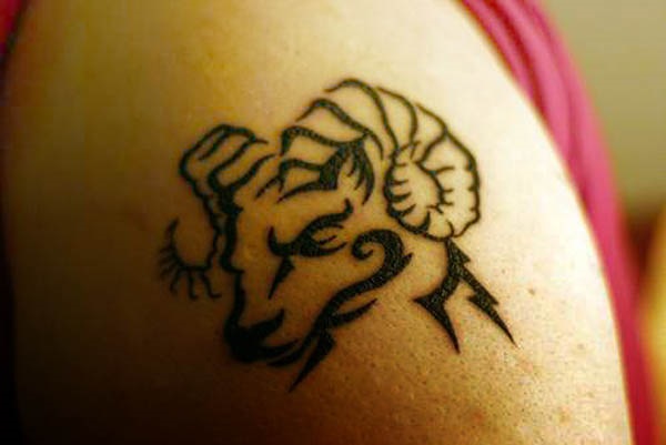 Black Tribal Aries Head Tattoo Design For Half Sleeve
