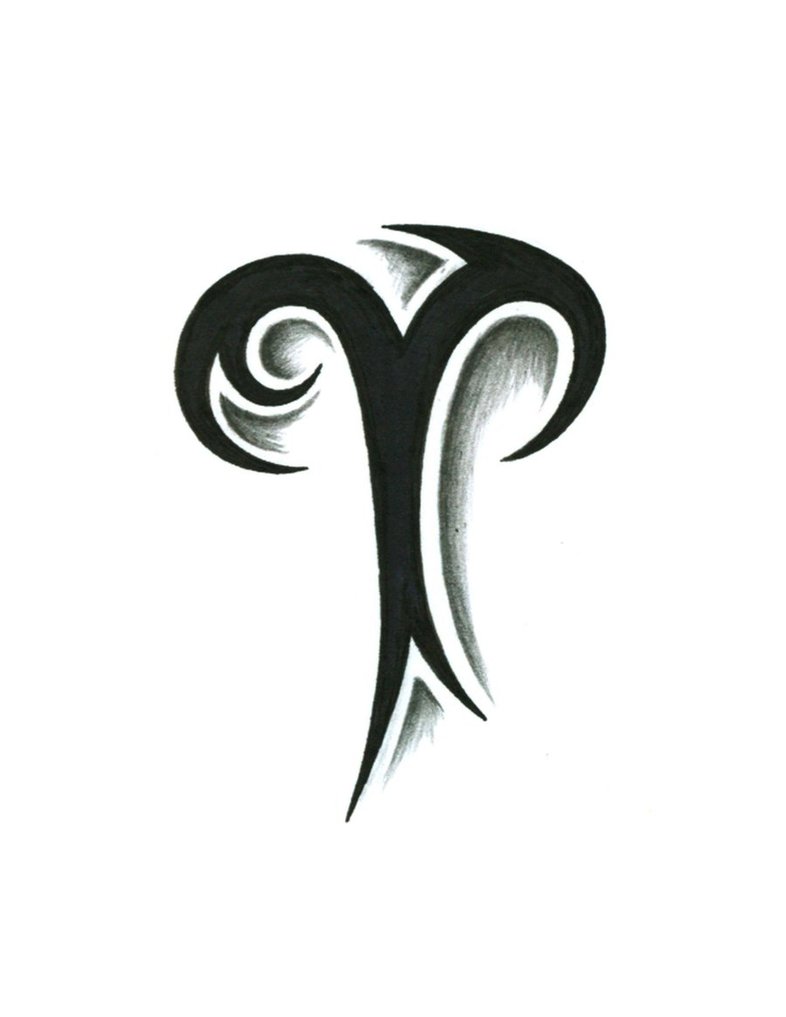 Black Tribal Aries Symbol Tattoo Stencil