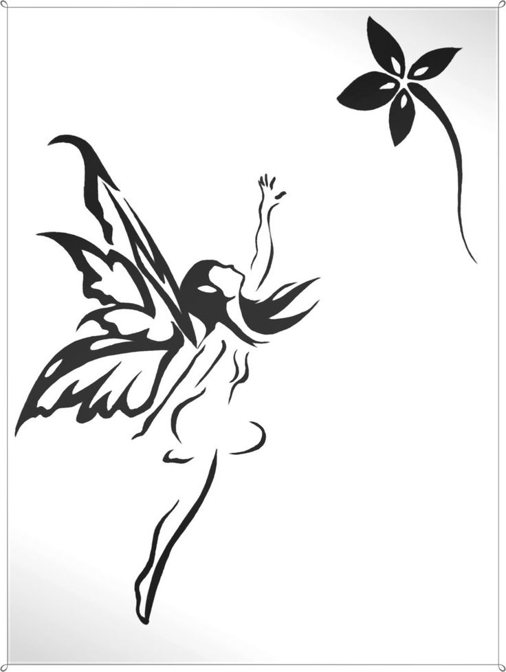 Black Tribal Fairy With Flower Tattoo Stencil