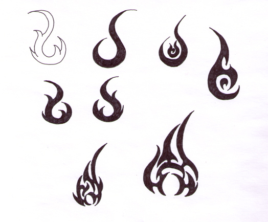 Black Tribal Fire And Flame Tattoo Flash