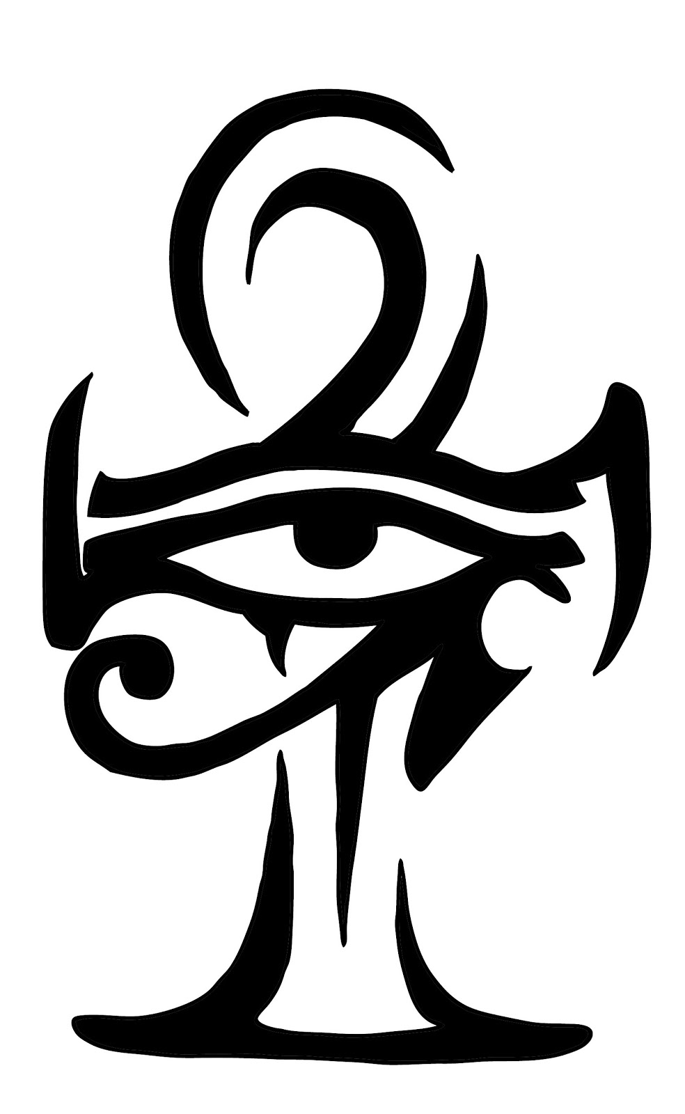 Black Tribal Horus Eye With Ankh Tattoo Stencil