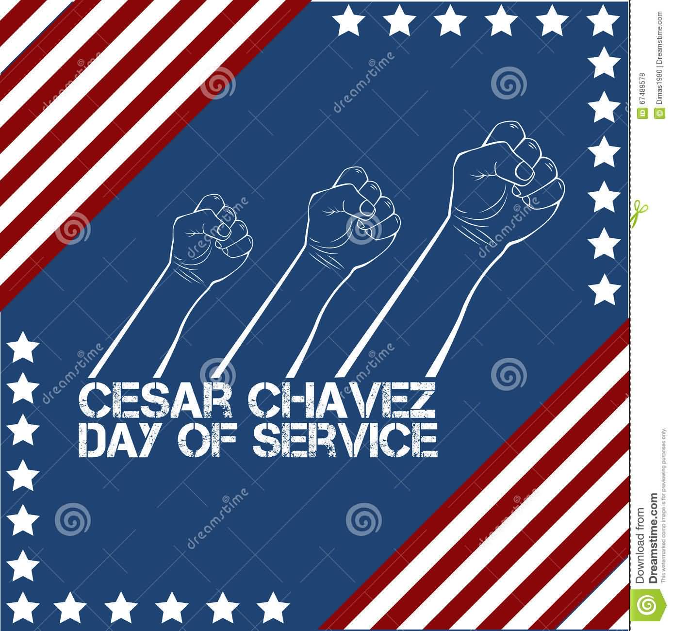 Cesar Chavez Day Of Service Fists And American Flag Illustration