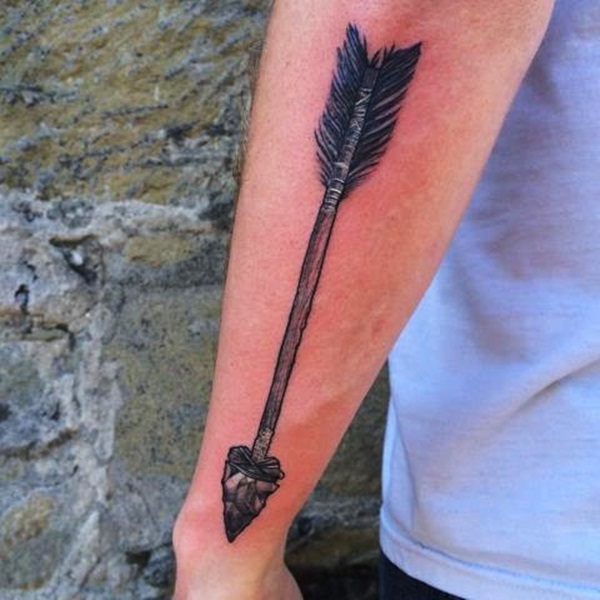 Classic Black Ink Arrow Tattoo On Left Forearm