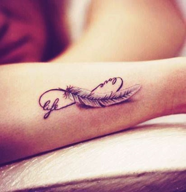 Classic Feather With Infinity Tattoo Design For Sleeve