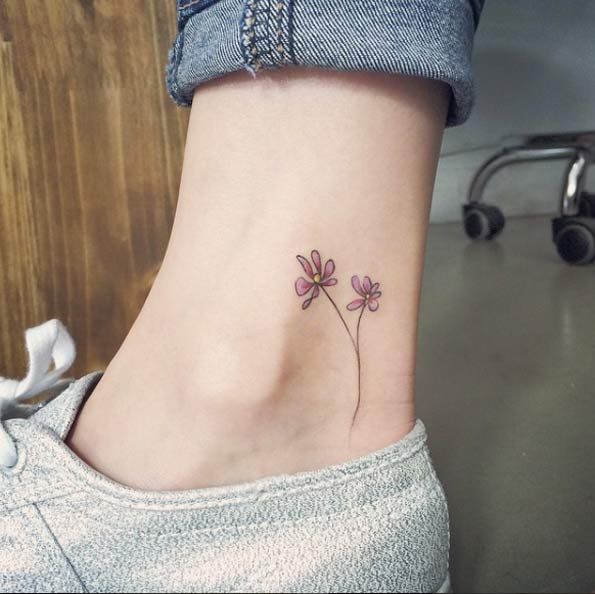 Classic Flowers Tattoo On Left Ankle