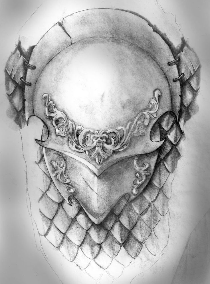 Classic Grey Ink Armor Tattoo Design For Shoulder By Artfullycreative