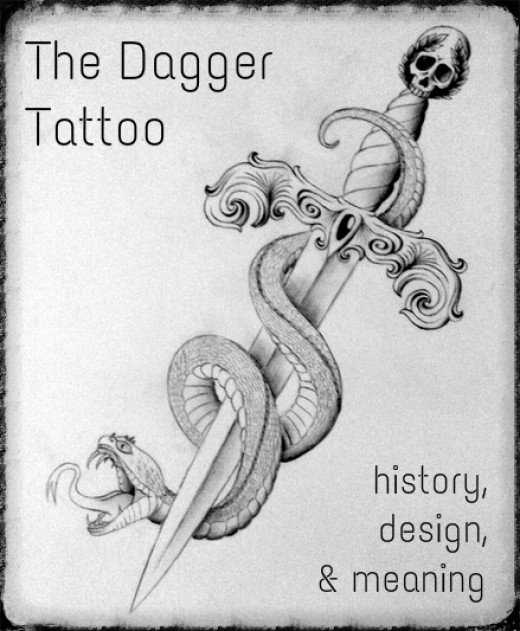 Classic Grey Ink Dagger With Snake Tattoo Design