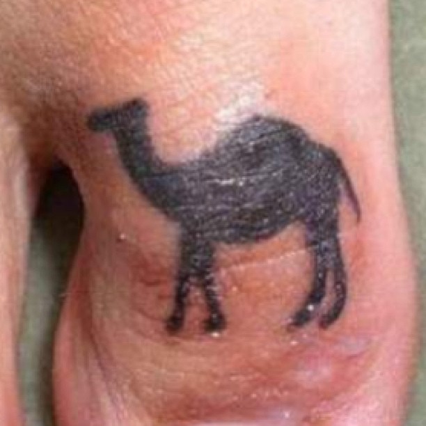 Classic Silhouette Camel Tattoo On Foot Toe.