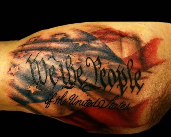 Colorful America USA Flag Tattoo On Right Bicep