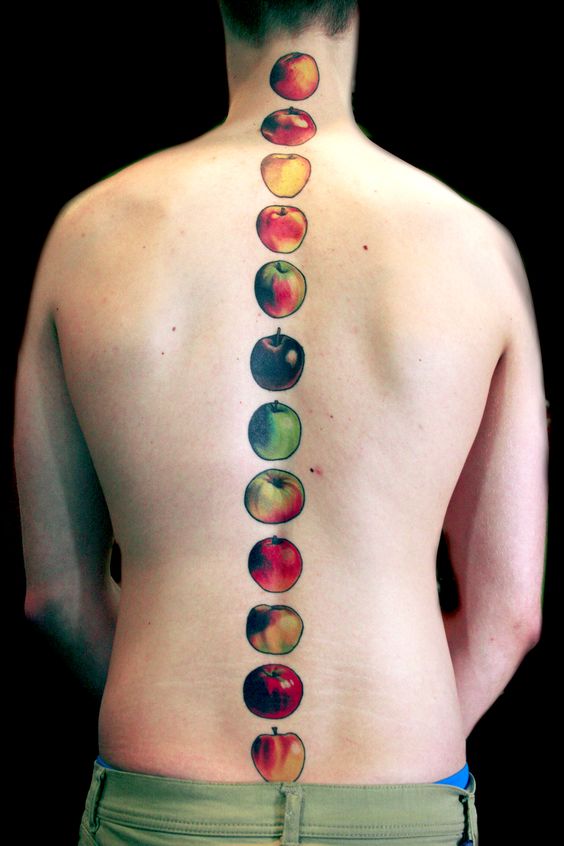 Colorful Apples Tattoo On Man Full Back