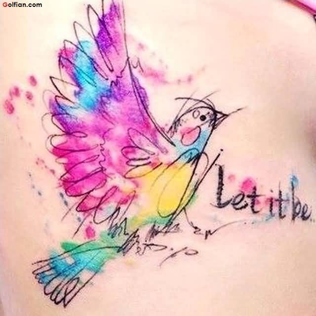 Colorful Aqua Flying Bird Tattoo Design
