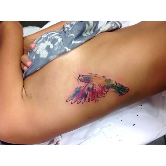 Colorful Aqua Parrot Tattoo On Left Bicep