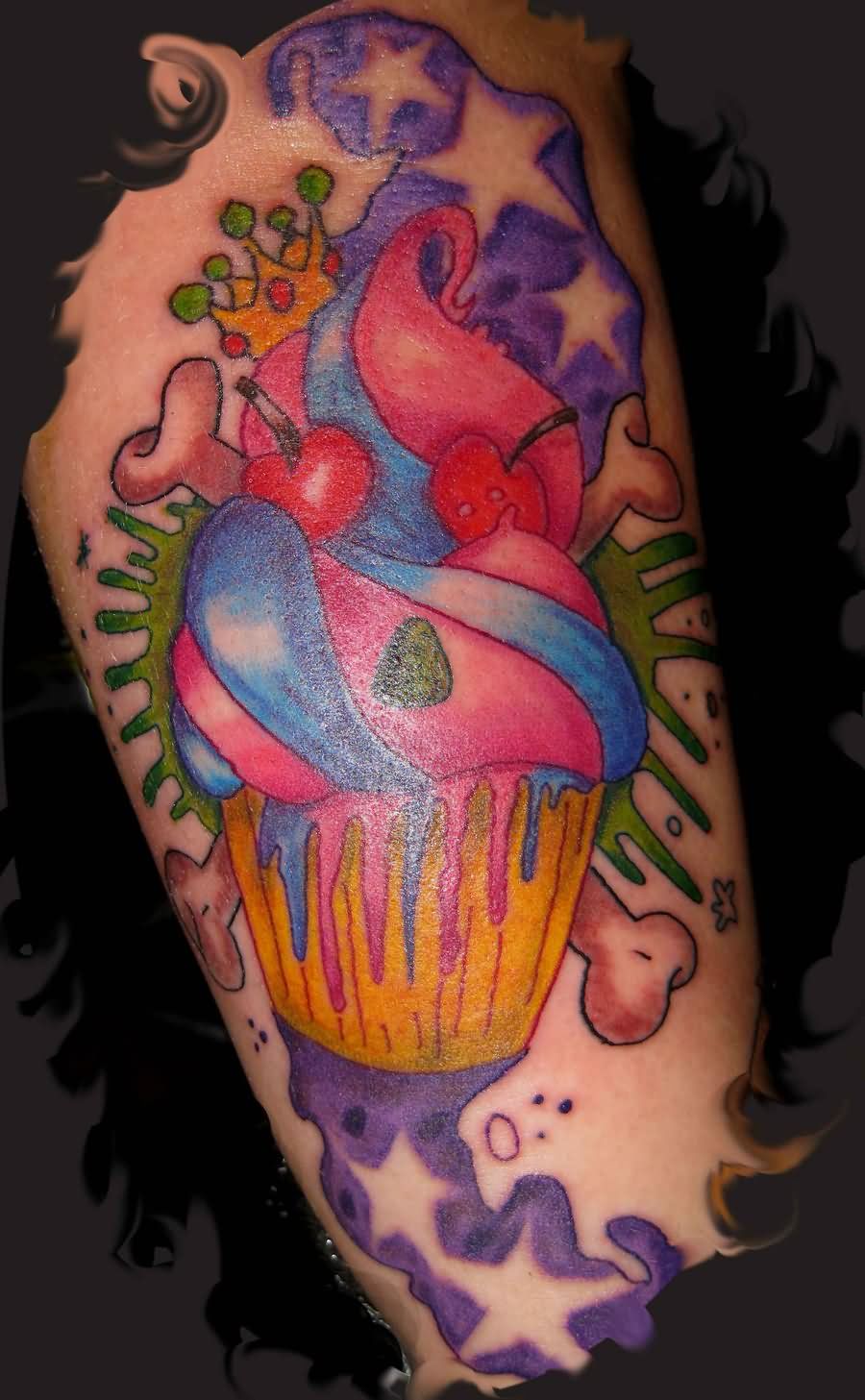 Colorful Cupcake Tattoo Design For Half Sleeve By Cathysue