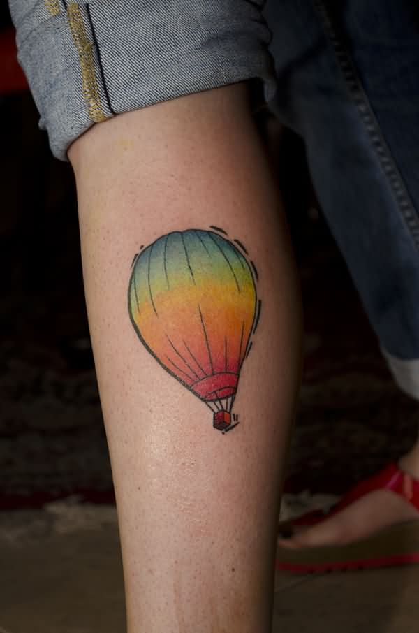 Colorful Hot Air Balloon Tattoo Design For Leg
