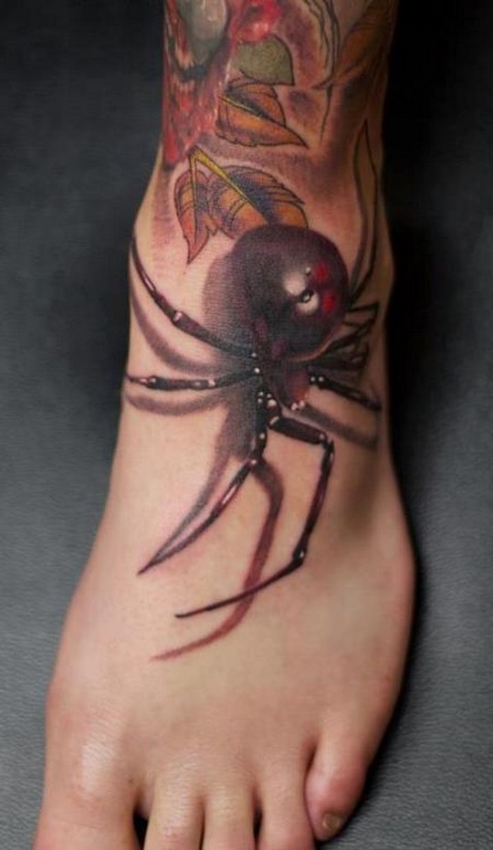 Cool 3D Arachnids Tattoo On Left Foot