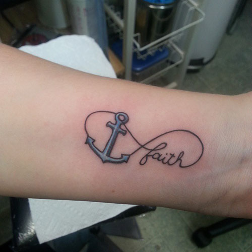Cool Anchor With Faith Lettering Tattoo On Left Wrist