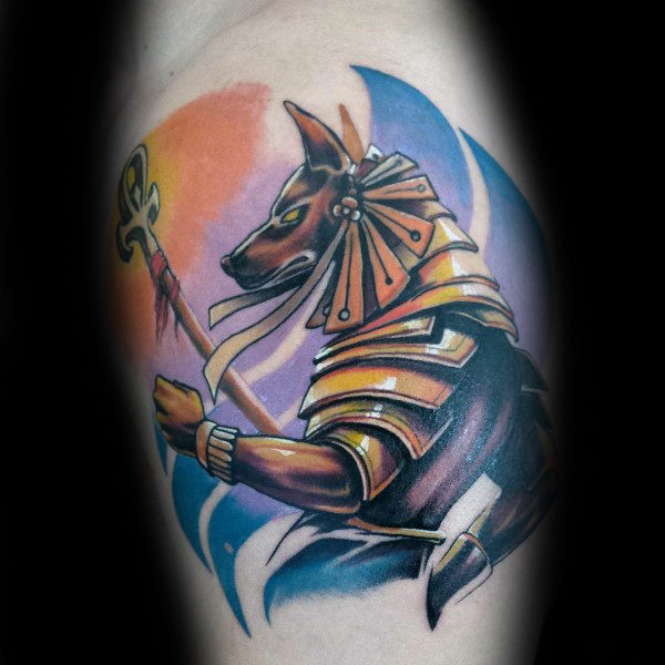 Cool Anubis Tattoo Design For Sleeve