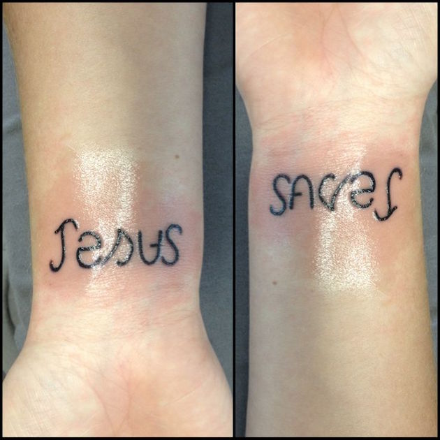 Cool Black Ambigram Jesus Tattoo On Wrist