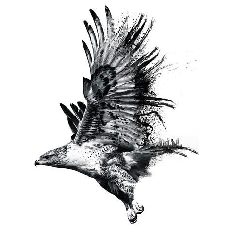 Cool Black And Grey Flying Eagle Tattoo Design