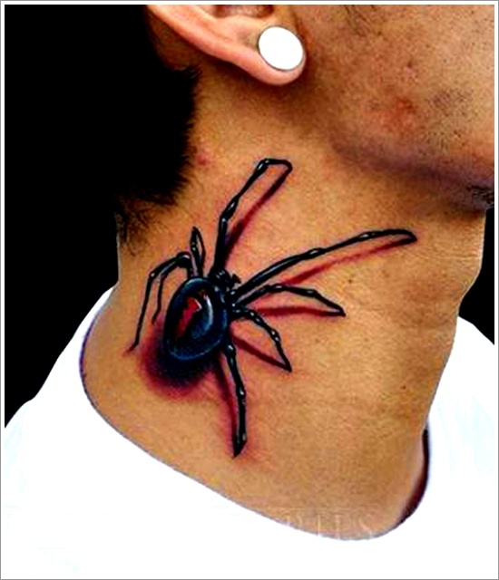 Cool Black Arachnids Tattoo On Man Right Side Neck